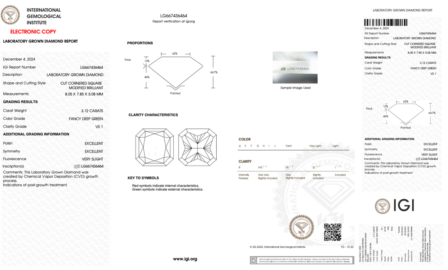 3.12 CT Square Cut Lab Grown Diamond Fancy Green VS1 IGI Certified | Lab Created Diamond for Rings