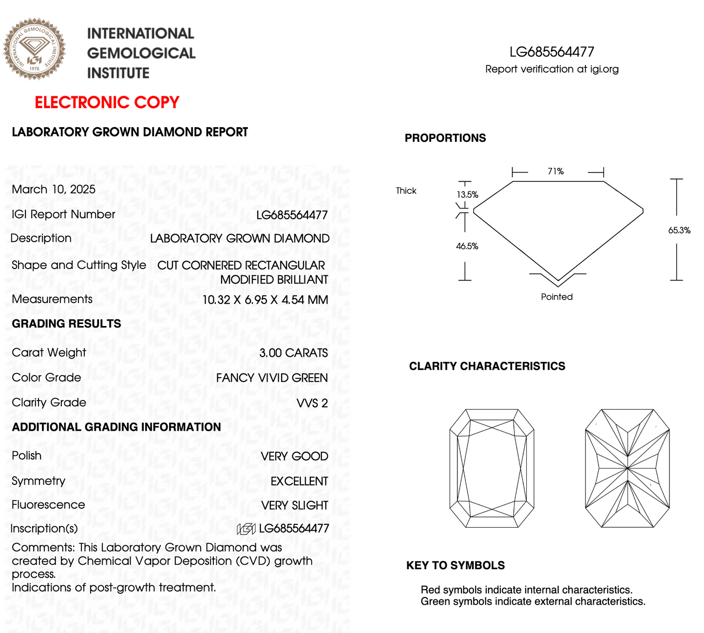 3.00ct Radiant Fancy Green Lab Diamond IGI VVS2 Ethical Gem