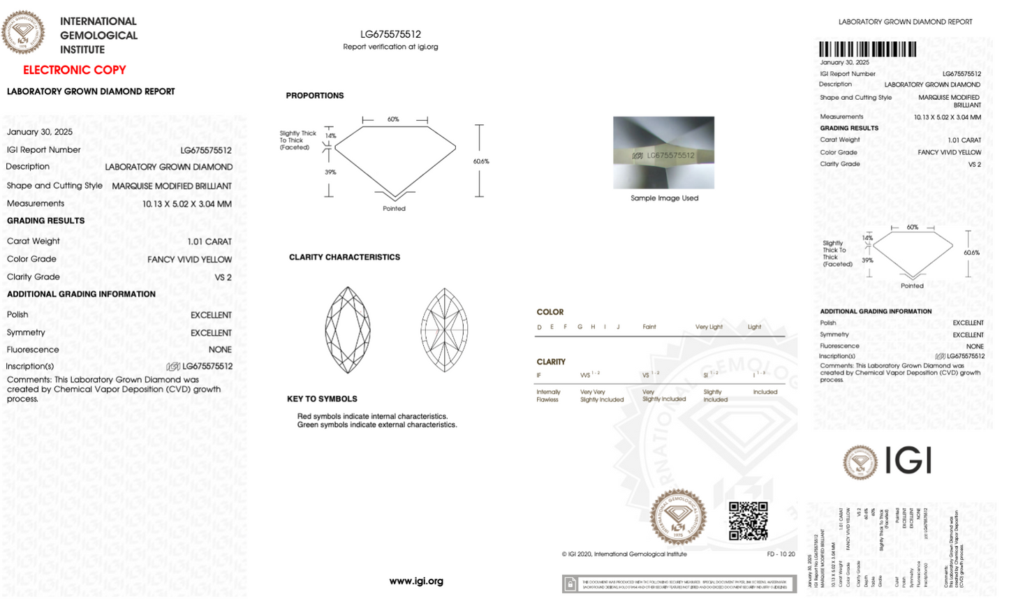 1.01 CT Marquise Cut Fancy Color Lab Grown CVD Diamond VS2 IGI Certified | Lab Created Diamond for Rings