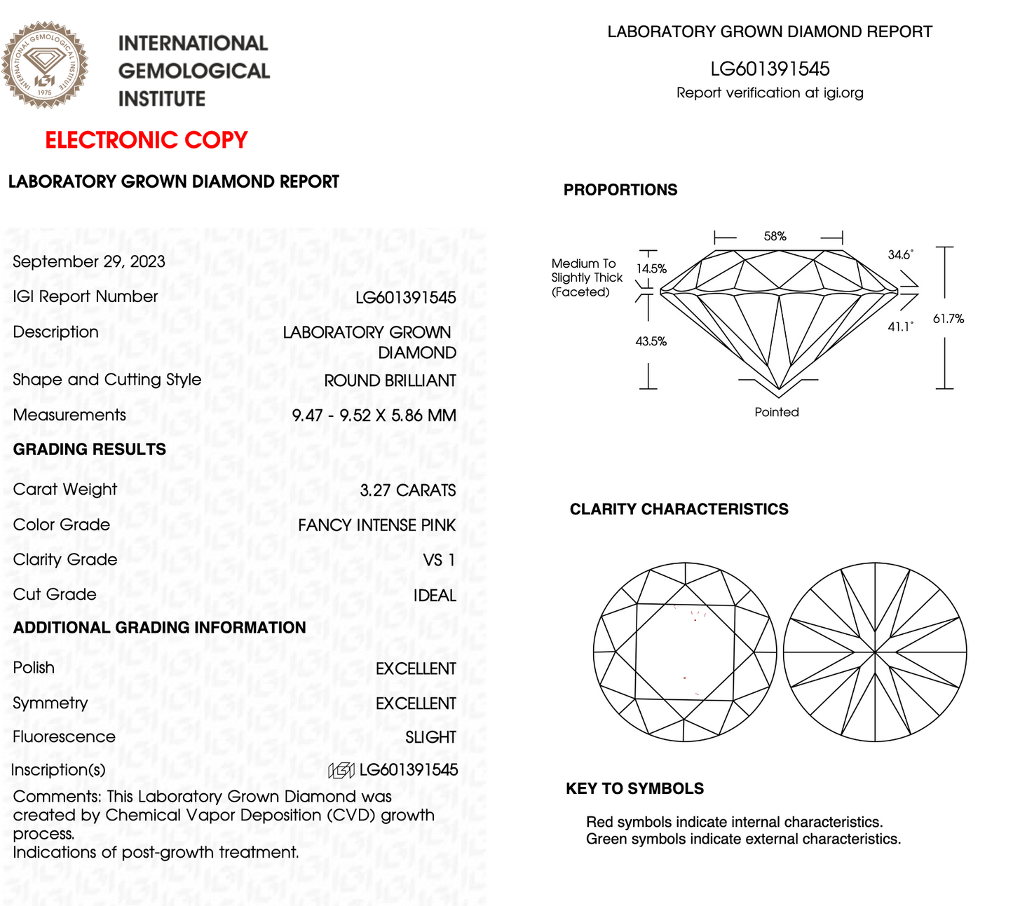 3.27ct Round Fancy Pink Lab Diamond IGI VS1 Sustainable Gem