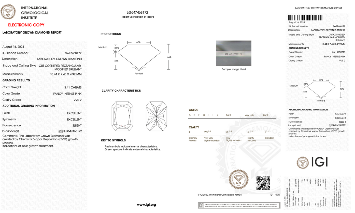 3.41 CT Emerald Cut Lab Grown Diamond Fancy Pink VVS2 IGI Certified | Lab Created Diamond for Rings