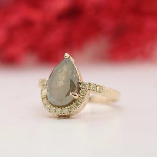 Radiant Romance Pear Engagement Ring with Stunning Pave Band Set - JayKrishna Diamond