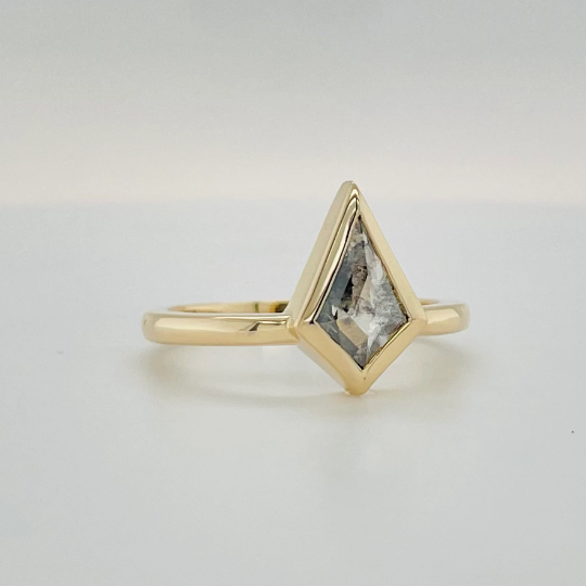 Classic Kite Cut Salt And Pepper Diamond Ring Kite Cut Engagement Ring Vintage Solid Gold Wedding Ring, Anniversary Promise Ring For Woman - JayKrishna Diamond