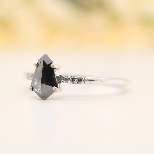 Galaxy White Gold Shield Shape Natural Salt And Pepper Diamond Engagement Ring 14k - JayKrishna Diamond