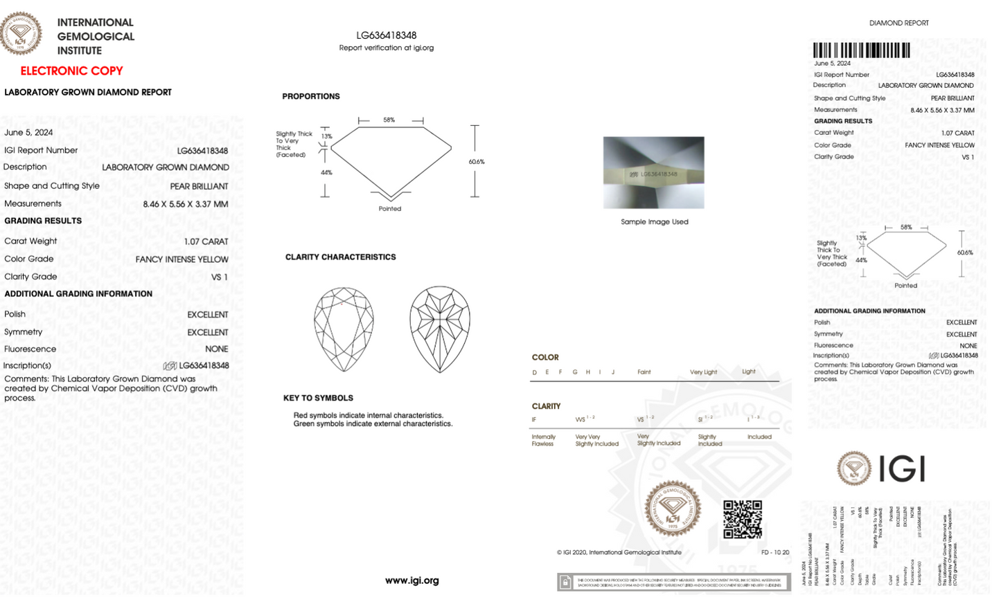 1.07 CT Pear Cut Fancy Color Lab Grown CVD Diamond VS1 IGI Certified | Lab Created Diamond for Rings