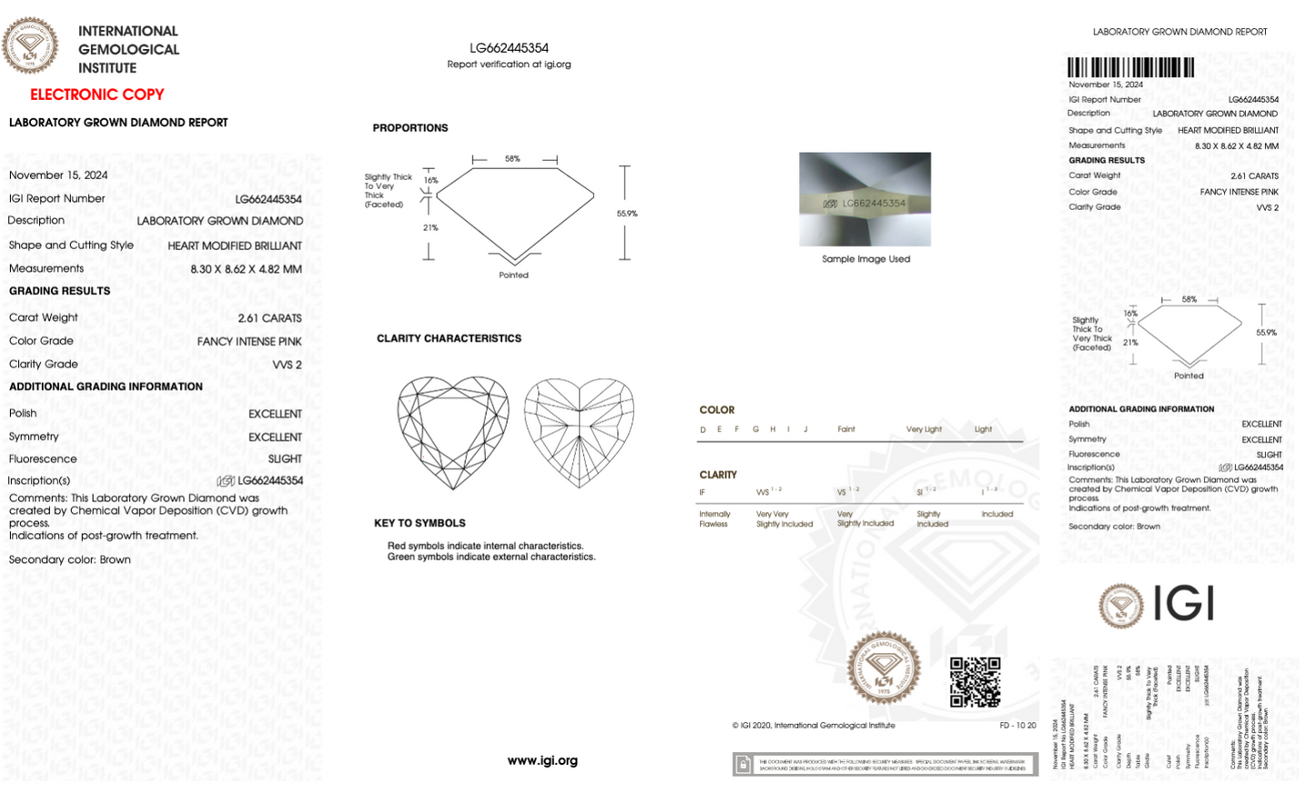 2.61 Carat Heart Cut Fancy Pink IGI Certified Lab Grown Diamond, VVS2 Clarity