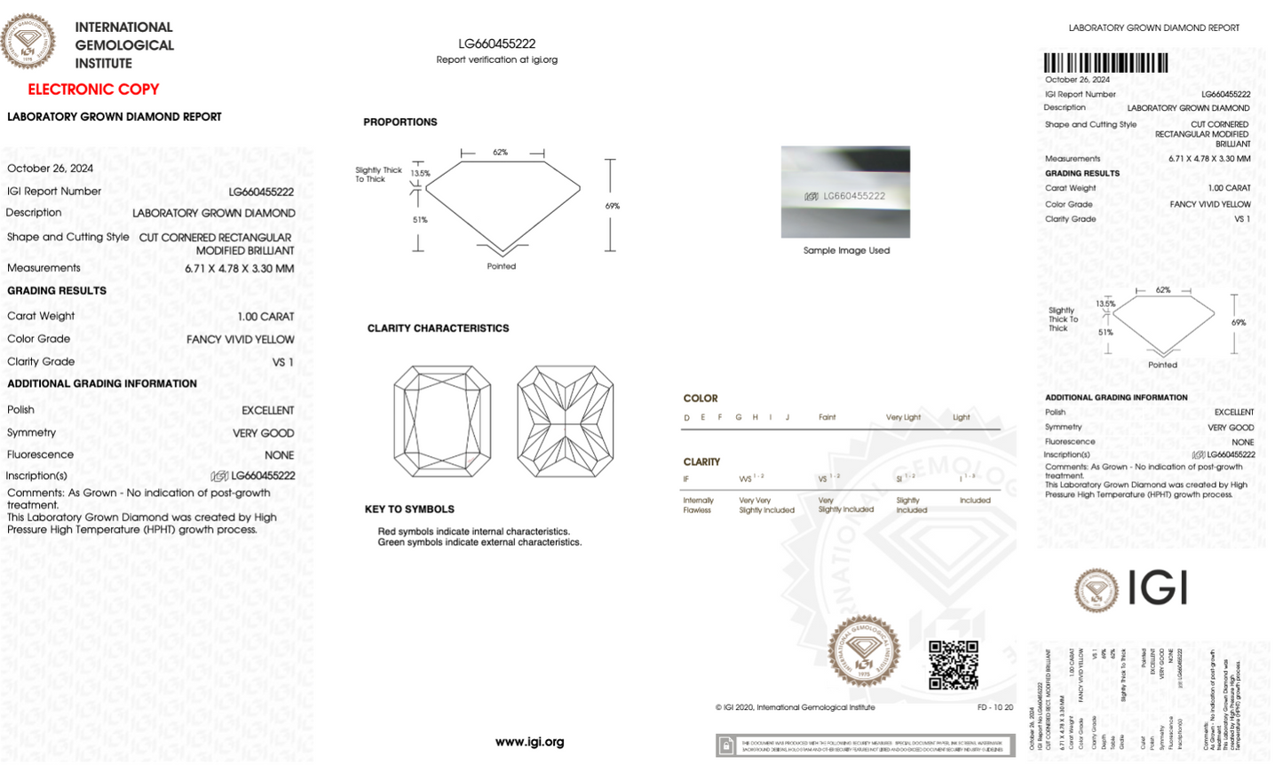 1.00 CT Emerald Cut Fancy Color Lab Grown CVD Diamond VS1 IGI Certified | Lab Created Diamond for Rings