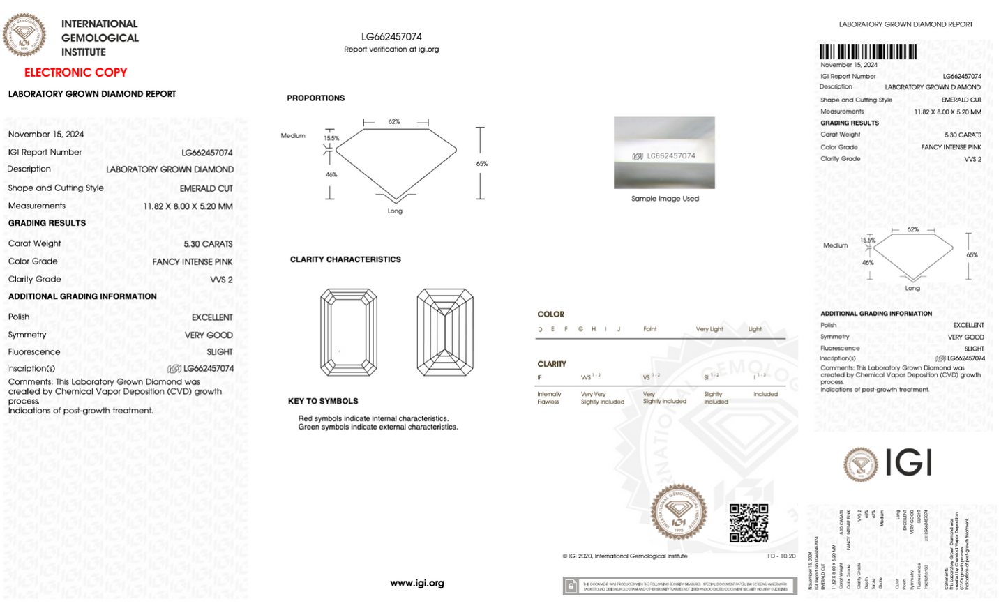 5.30 Carat Emerald Cut Fancy Pink IGI Certified Lab Grown Diamond, VVS2 Clarity