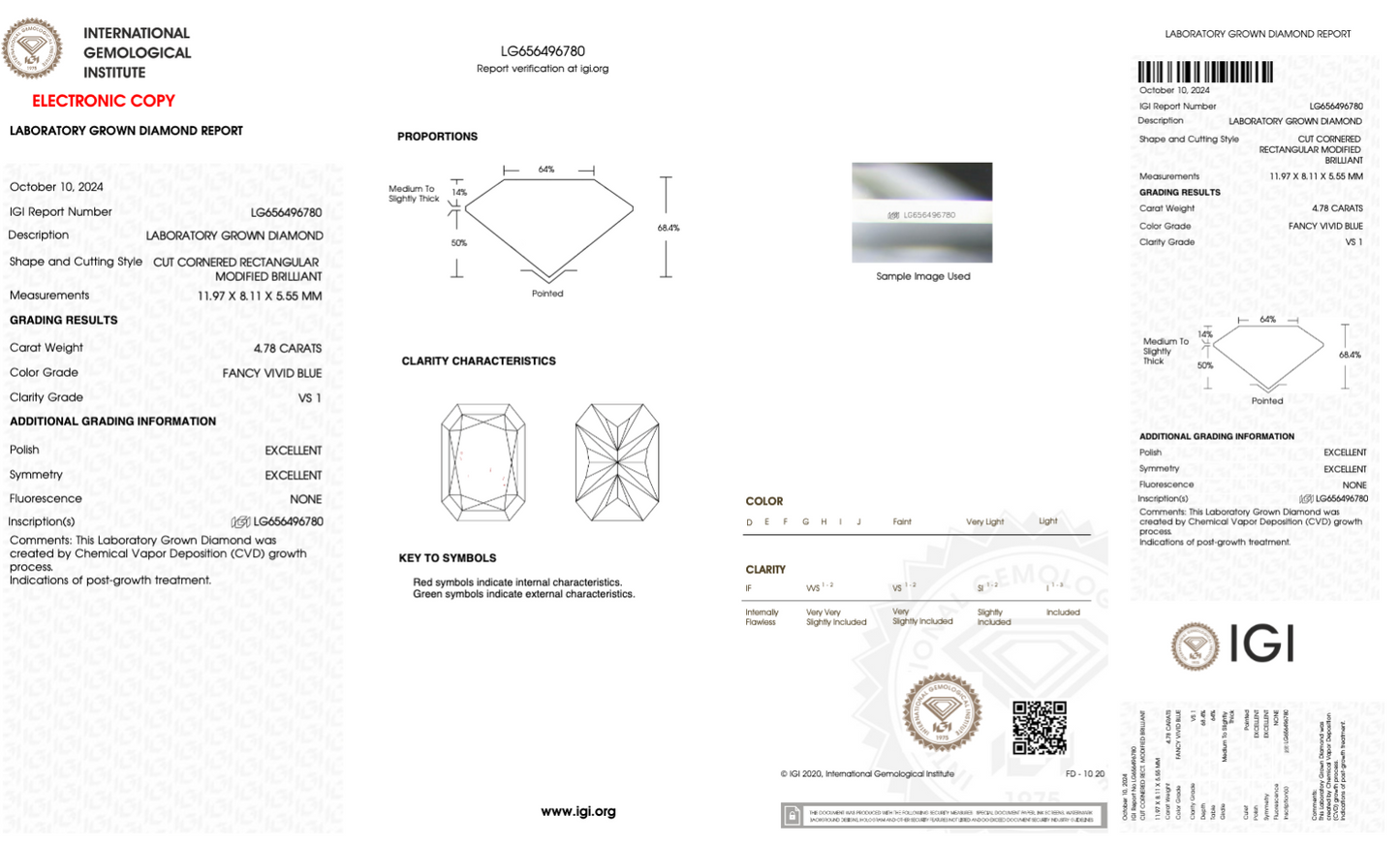 4.78 Cts Emerald Cut IGI Certified Fancy Blue Lab Grown Diamond VS 2 Clarity