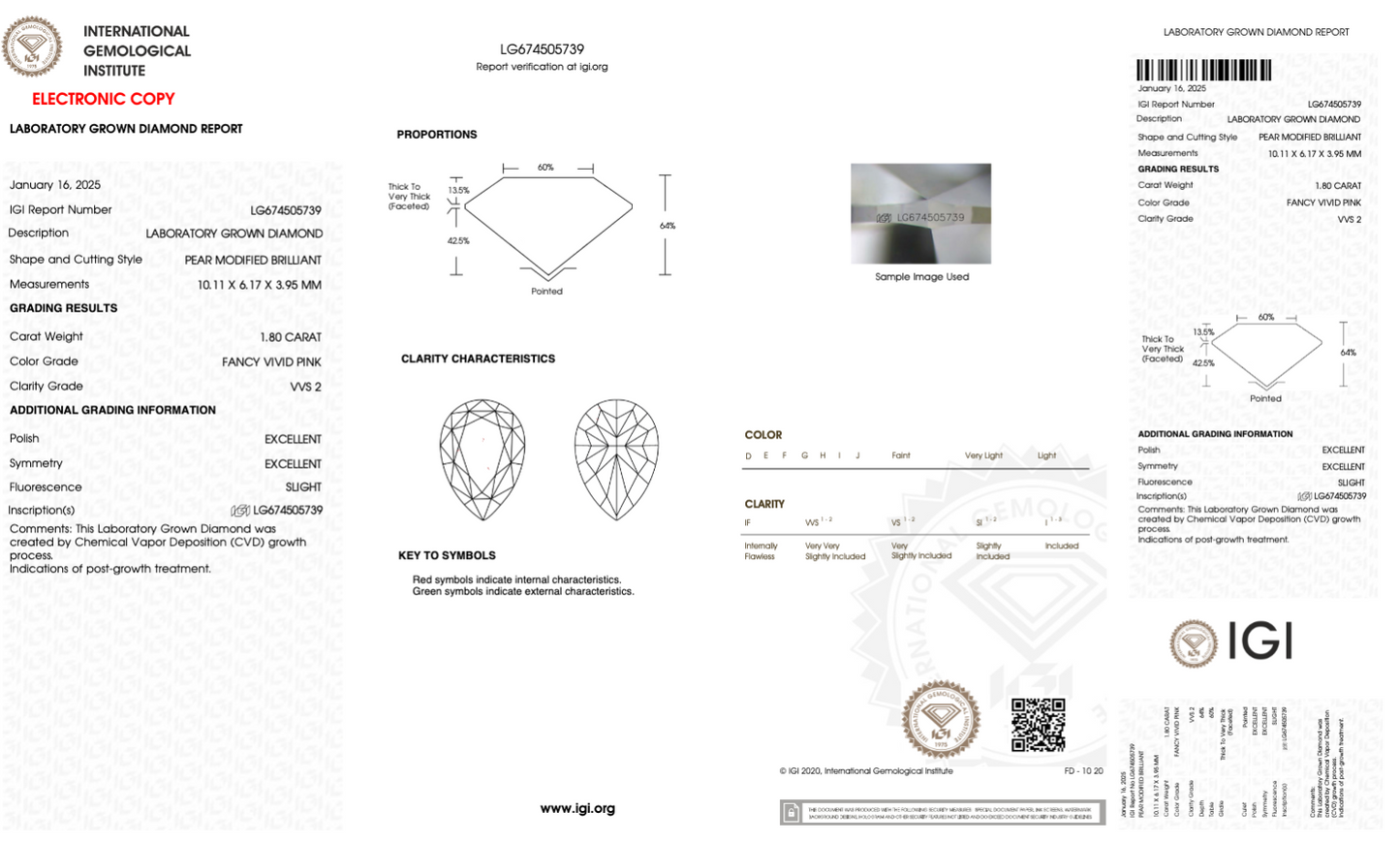 1.80 Carat Pear Shape Fancy Vivid Pink Lab Grown Diamond, VVS2 Clarity, IGI Certified