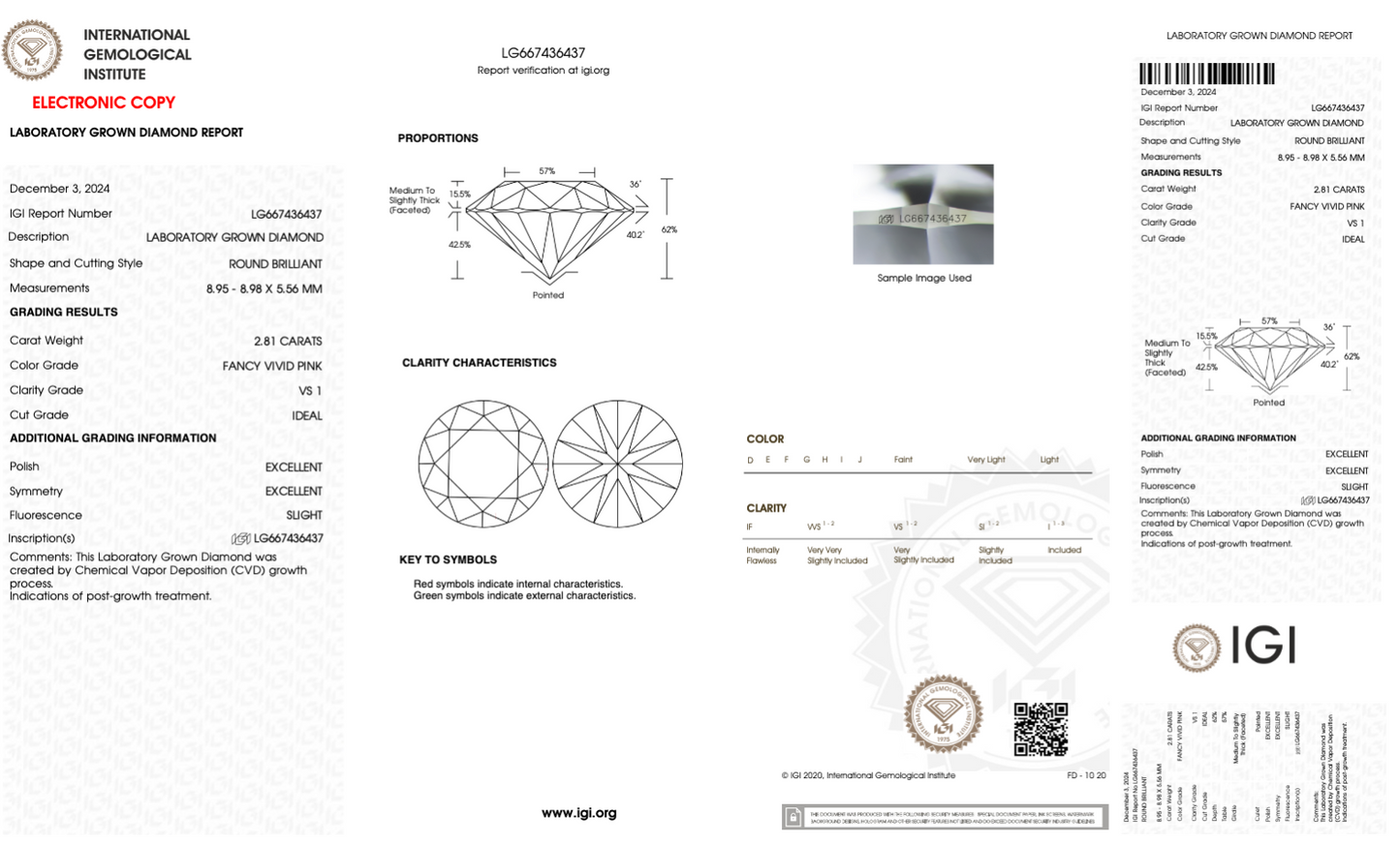 2.81 CT Round Cut Lab Grown Diamond Fancy Pink VS1 IGI Certified | Lab Created Diamond for Rings
