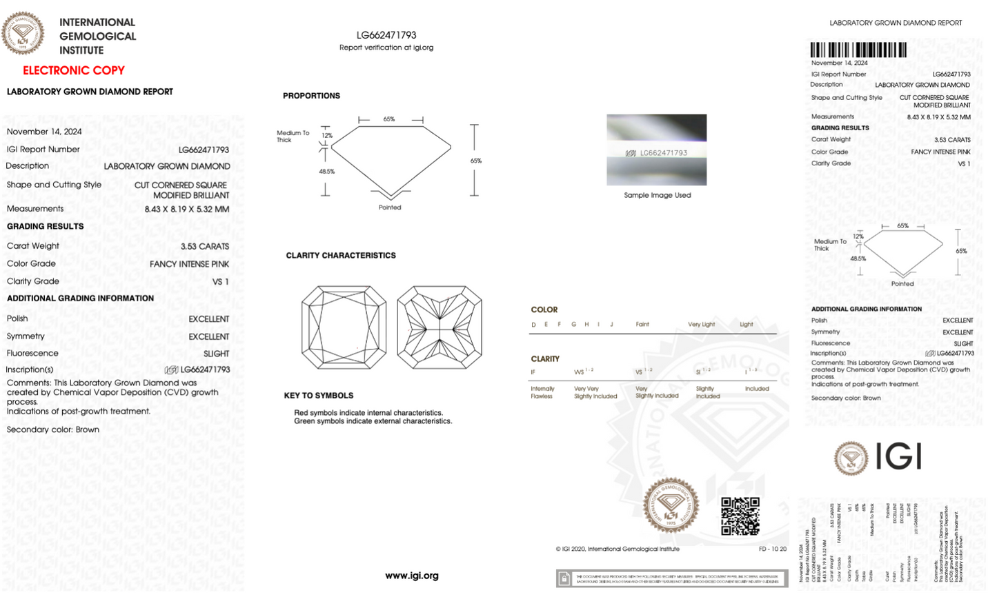 3.53 CT Square Cut Lab Grown Diamond Fancy Pink VS1 IGI Certified | Lab Created Diamond for Rings