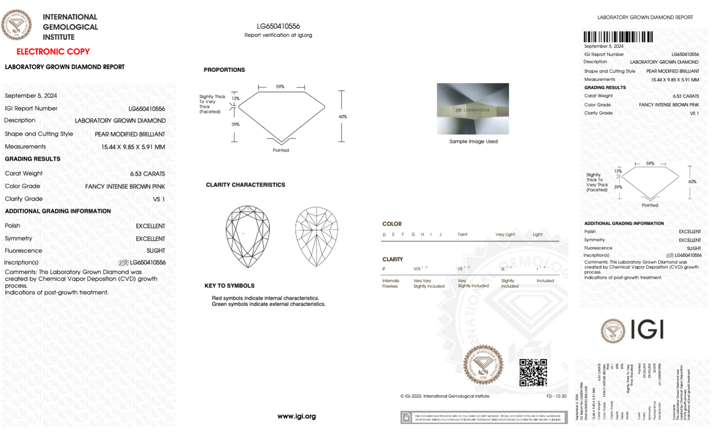 6.53 Carat Fancy Pink CVD Diamond, Pear Cut | IGI Certified, VS1 Clarity, Lab-Created