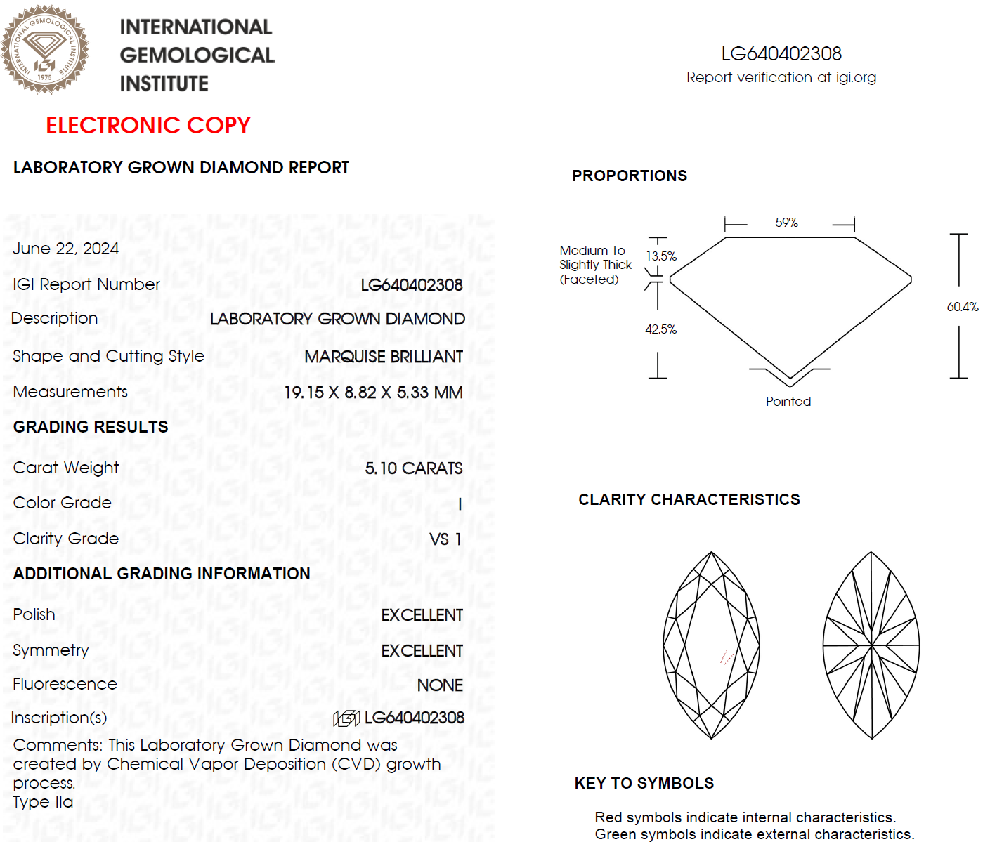 5 CT Marquise Lab Grown Diamond for Earrings | IGI Certified | Best for Necklace or Anniversary Gift | Gift for Wife