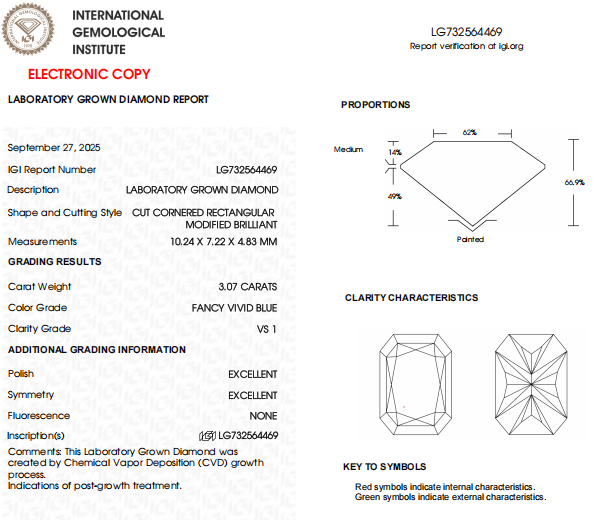 3 Carat Radiant Cut (CVD) Diamond IGI Certified
