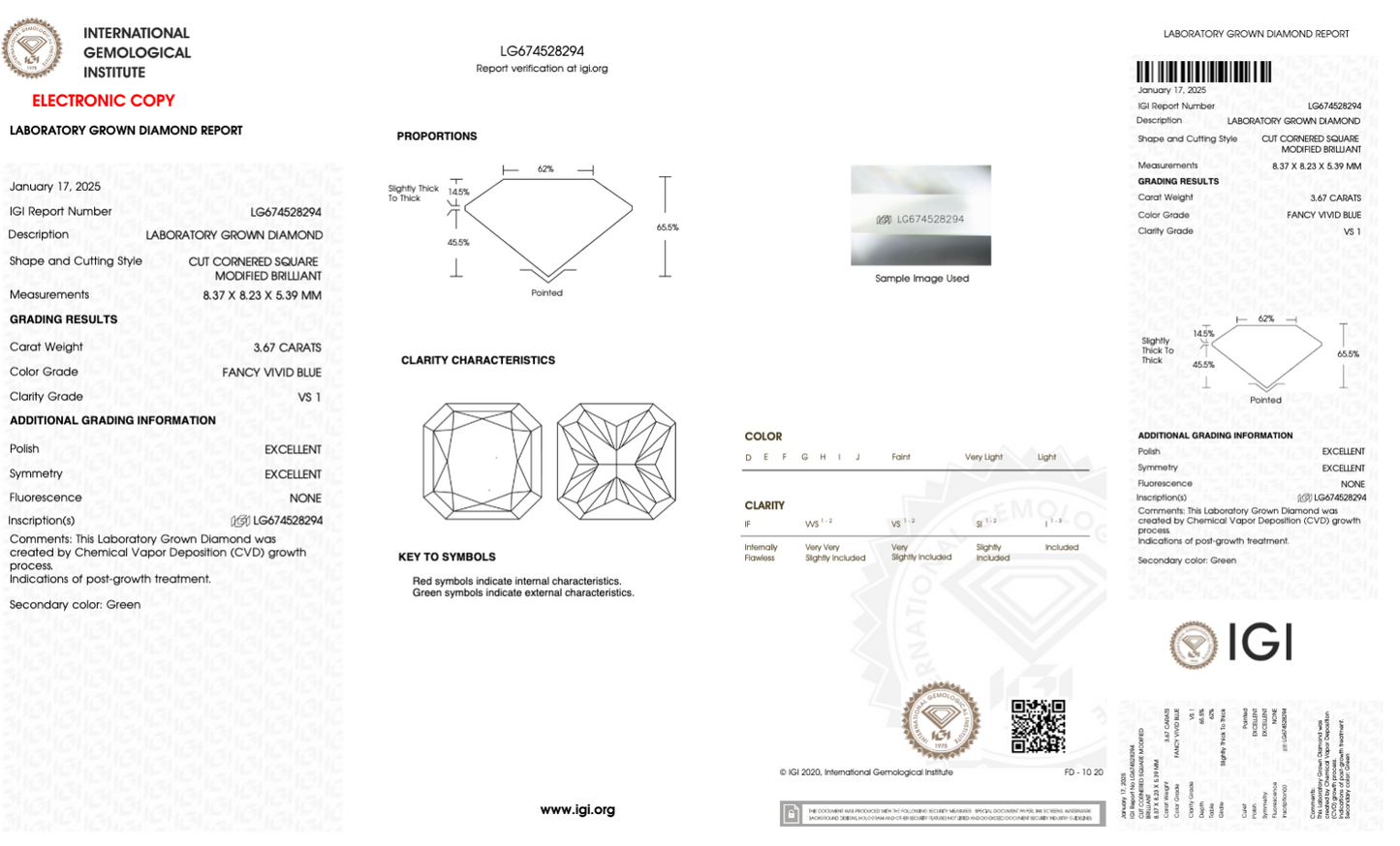3.67 CT Square Cut Lab Grown Diamond Fancy Blue VS1 IGI Certified | Lab Created Diamond for Rings