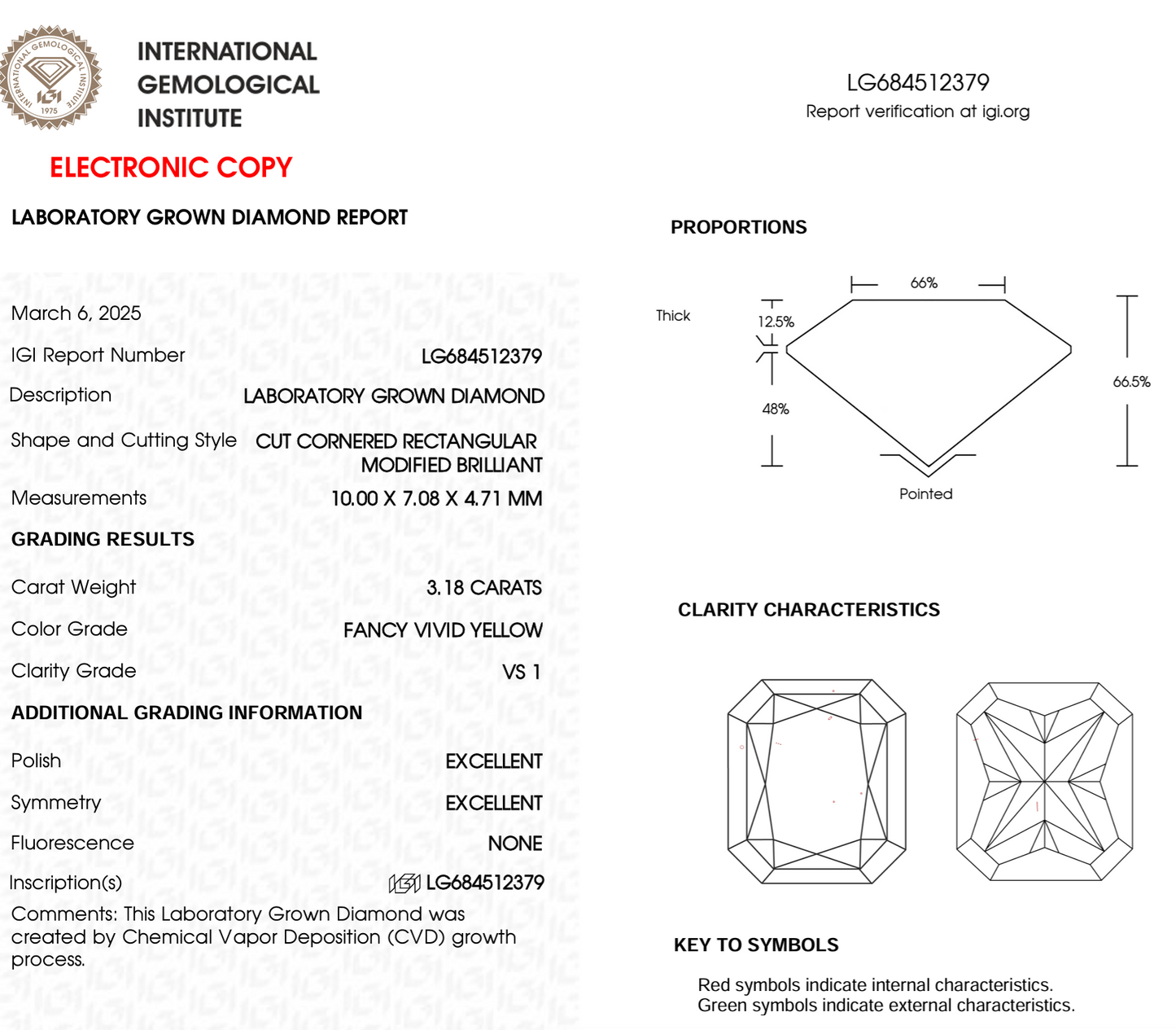3.18 Carat Radiant-Cut Fancy Vivid Yellow Lab-Grown Diamond – IGI Certified, VS1 Clarity, Ethical Gemstone for Custom Jewelry