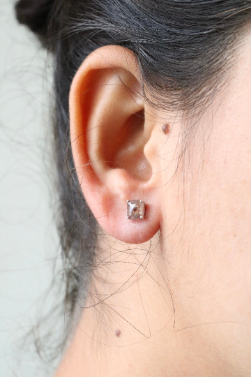 Natural Red Rustic Emerald Shape Real Diamond Prong Set Earrings | Galaxy Diamond Earrings | Gift For Wife | Gift For Sister | Gift For Boyfriend | Birthday Gift - JayKrishna Diamond