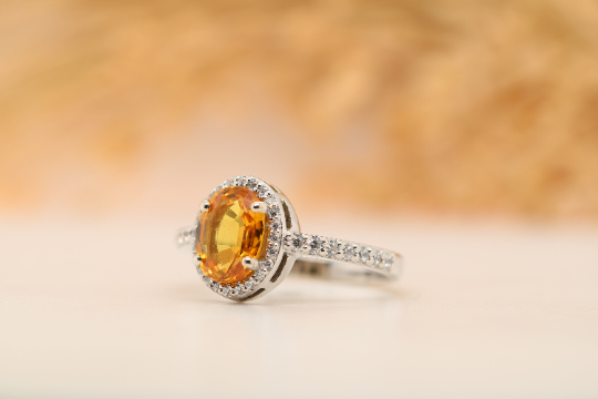 Illuminate Your Style with a Fancy Yellow Sapphire 9K White Gold Oval Shape Gemstone Ring - JayKrishna Diamond