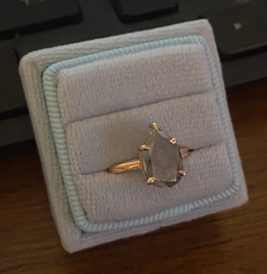 Natural Grey Galaxy Pear Cut Salt and Pepper Claw Prong Set Diamond Engagement Ring - JayKrishna Diamond