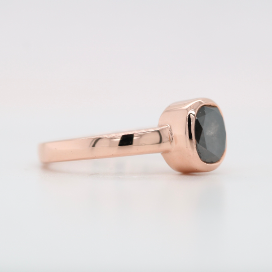 Natural Dark Oval Salt and Pepper Diamond Gold Bezel Set Diamond Engagement Ring - JayKrishna Diamond