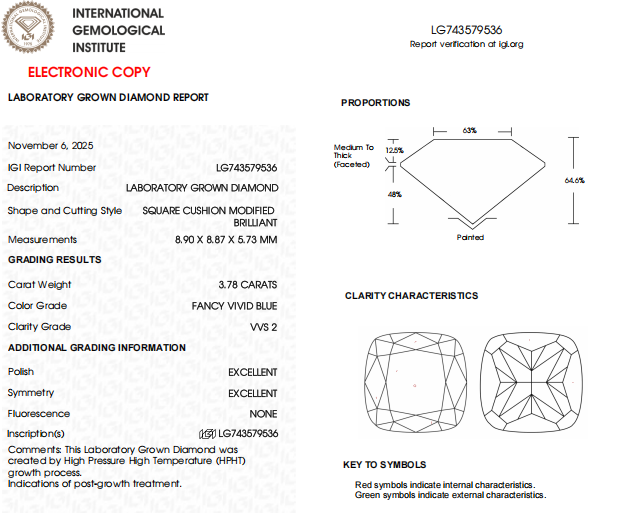 3.78 CT VVS2 Clarity Square Cushion Cut Lab Grown Diamond For Pendent | Custom Engagement Ring