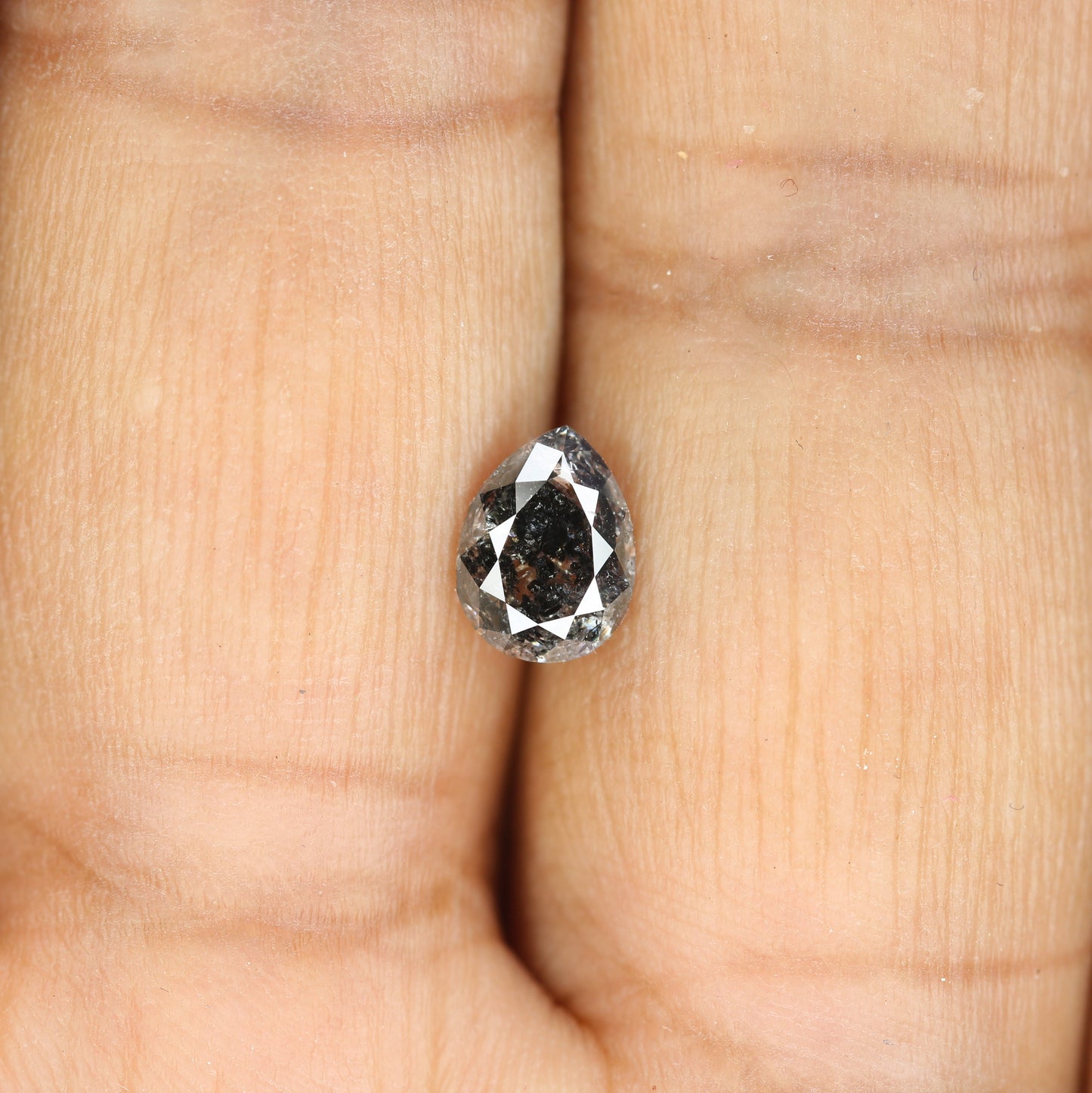 1.15 CT Natural Grey Galaxy Pear Shape Salt And Pepper Diamond For Her - JayKrishna Diamond