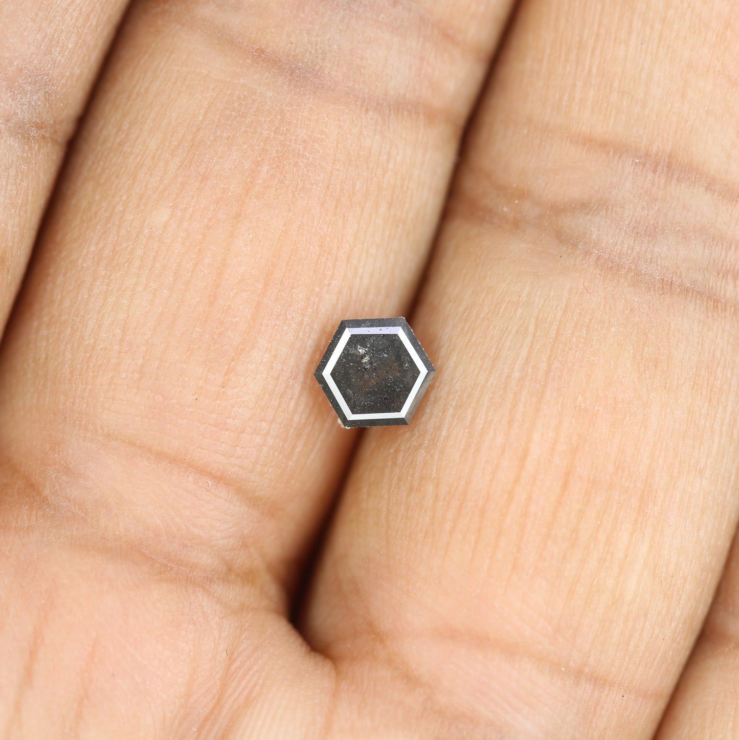 0.77 CT Natural Grey Galaxy Hexagon Shape Salt And Pepper Diamond For Her - JayKrishna Diamond