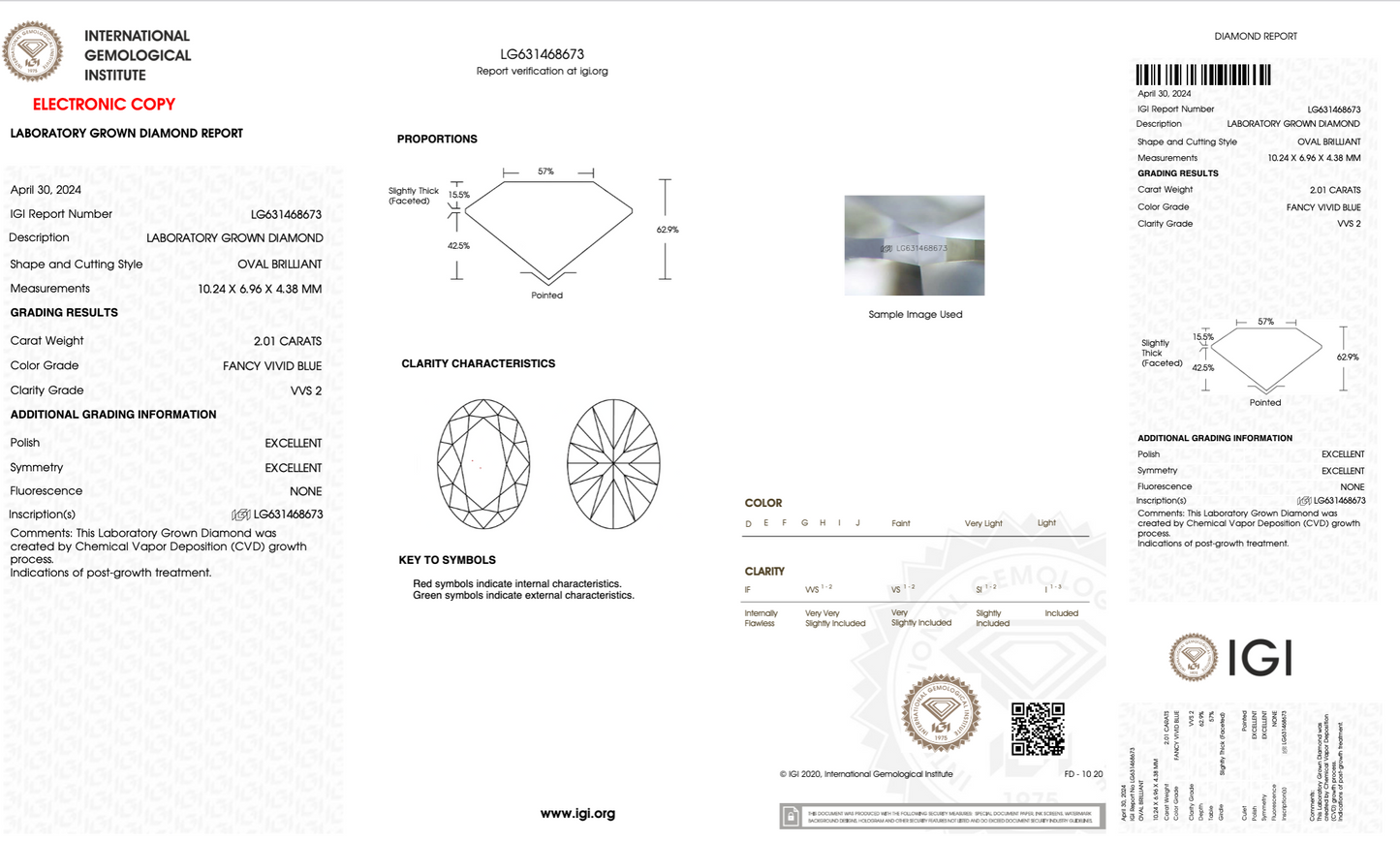 2.01 Carat Fancy Vivid Blue Oval Cut Lab Grown Diamond | VVS2 Clarity | IGI Certified Loose Diamond