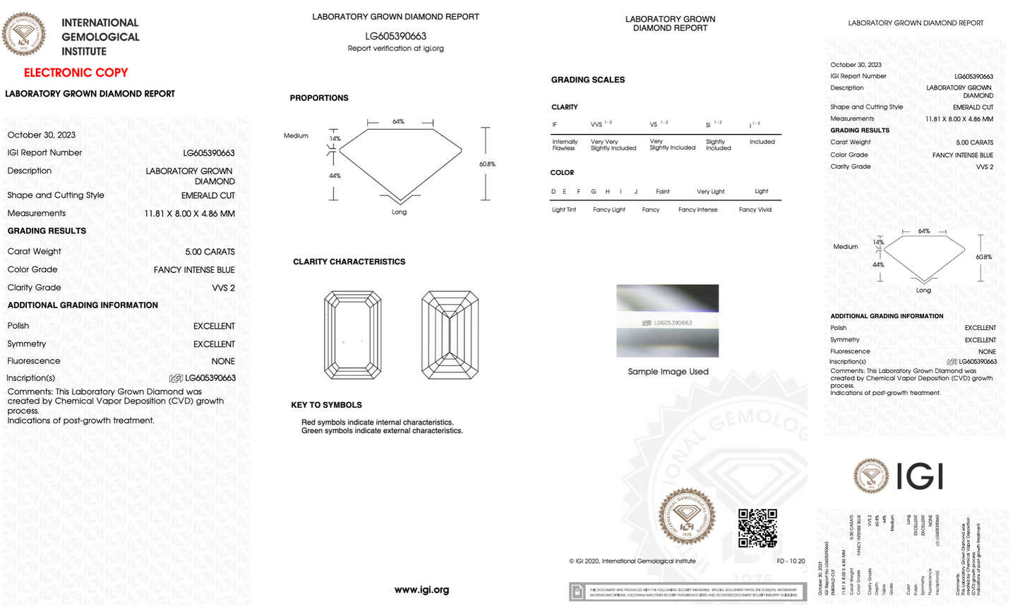 5 Carat Emerald Cut Fancy Intense Blue Lab Grown Diamond | VVS2 Clarity, IGI Certified