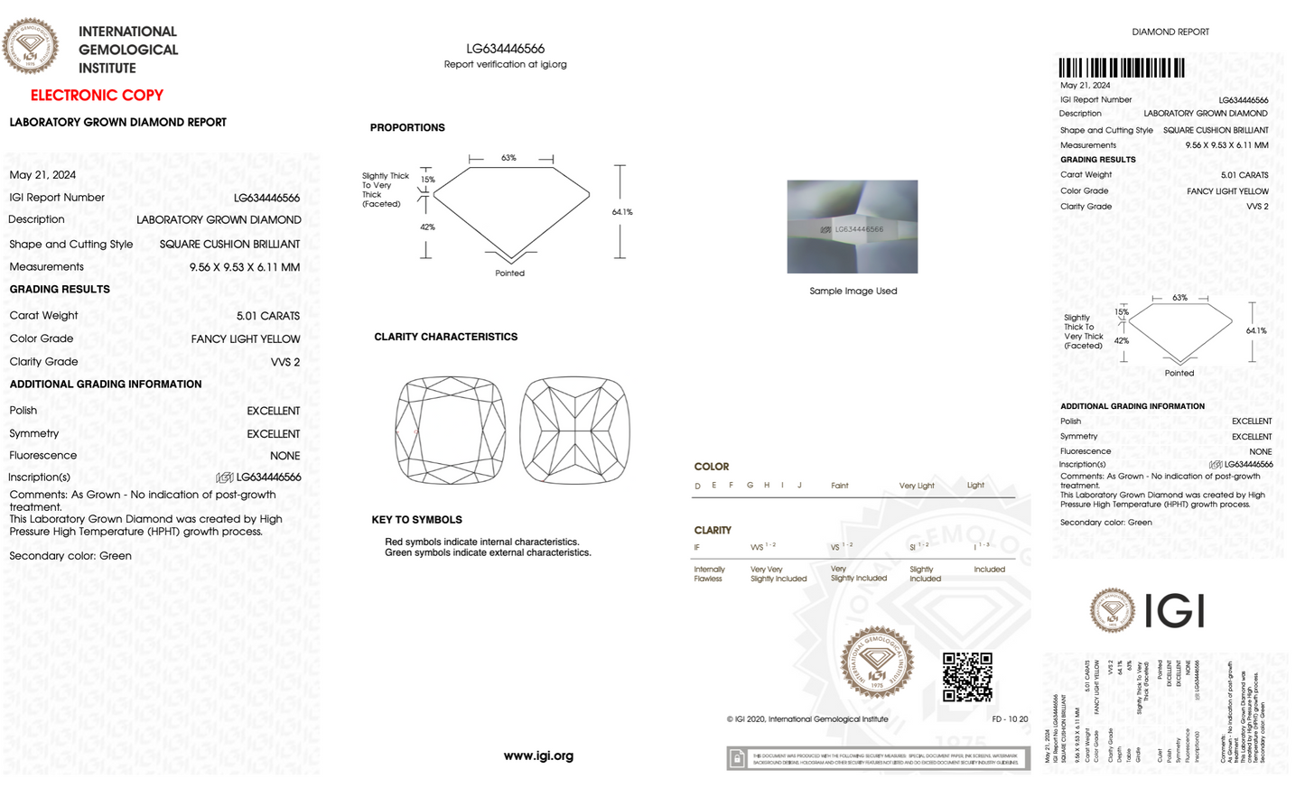 5 Carat Cushion Cut Fancy Light Yellow Lab Grown Diamond | IGI Certified, VVS2 Clarity, Ideal for Engagement Rings