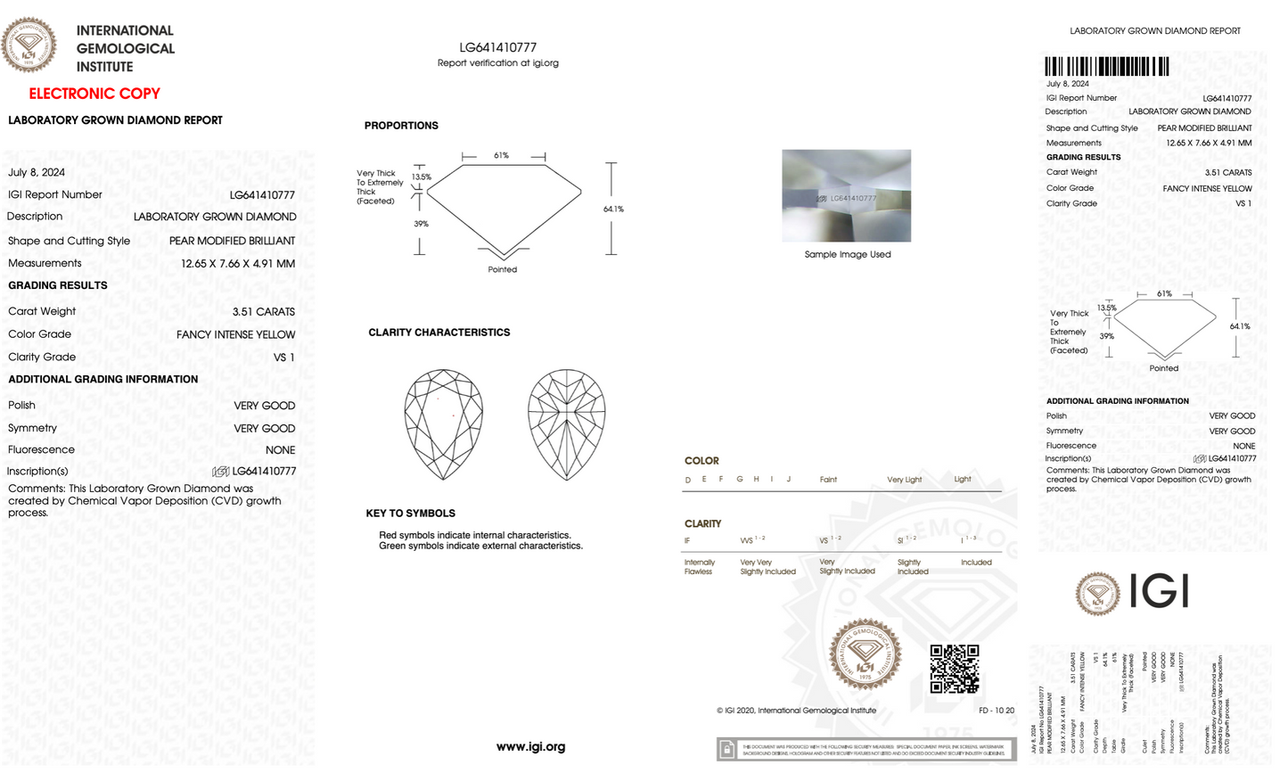 3.51 Carat Fancy Yellow Color Pear Cut Lab Grown Diamond | IGI Certified Loose Diamond for Engagement Ring & Jewelry