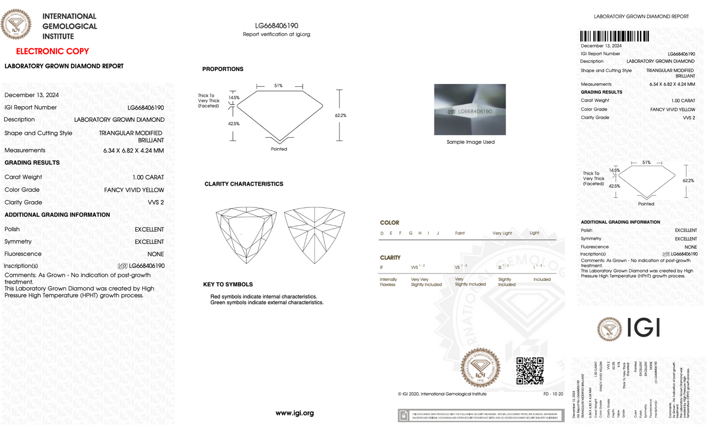 1.00 CT Triangle Cut Lab Grown Diamond Yellow Color | IGI Certified | Diamond for Engagement Ring
