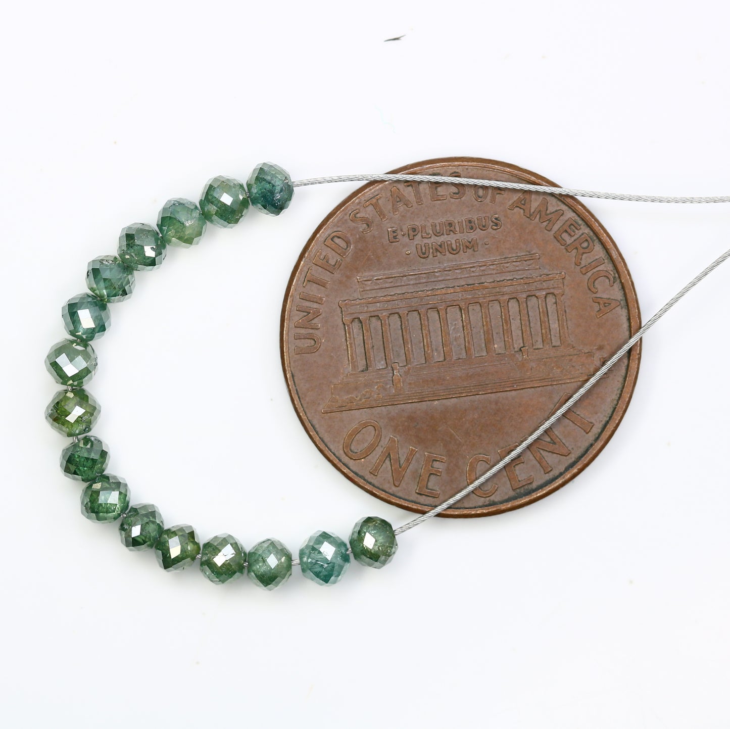 2.61 Carat Loose Round Polished Diamond Drilled Green Color Beads For Diamond Earring - JayKrishna Diamond