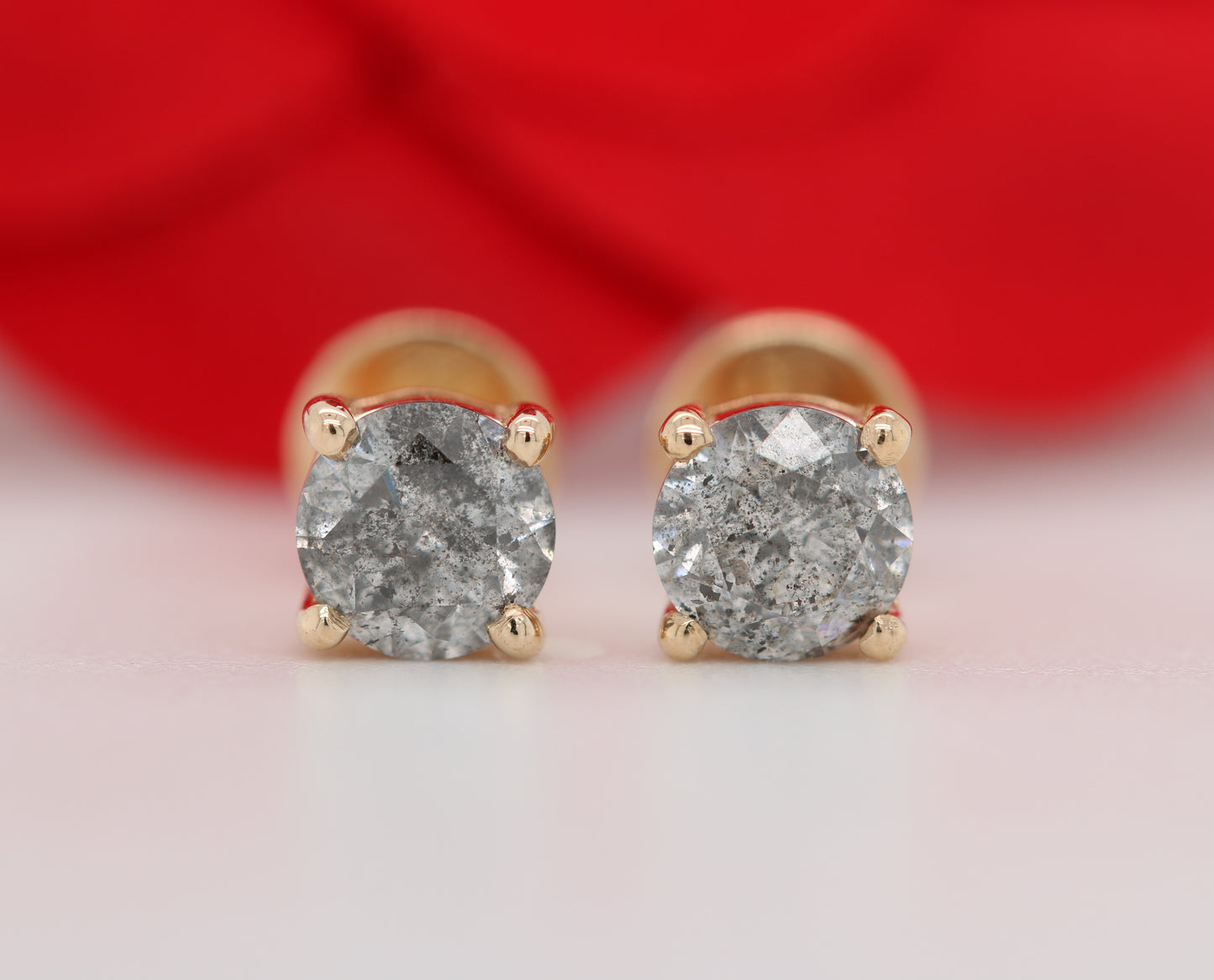 Round Natural Grey Salt And Pepper Galaxy Diamond 14K Gold Earrings for Women - JayKrishna Diamond