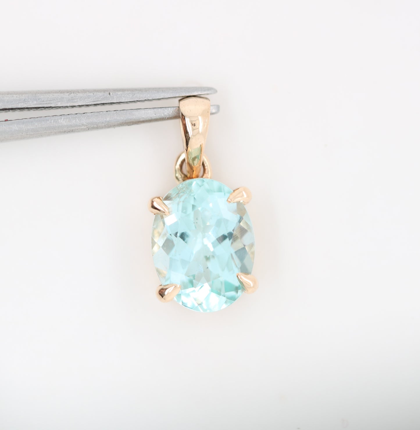 Green Aquamarine Oval Stone Pendant With 10K Yellow Gold Pendant Gift For Her - JayKrishna Diamond