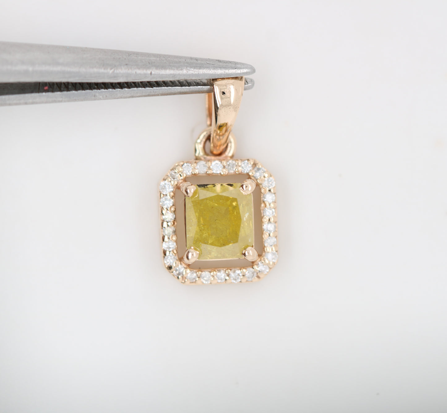Yellow Asscher Cut Diamond Halo Pendant 10K Gold Pedant Gift For Her - JayKrishna Diamond