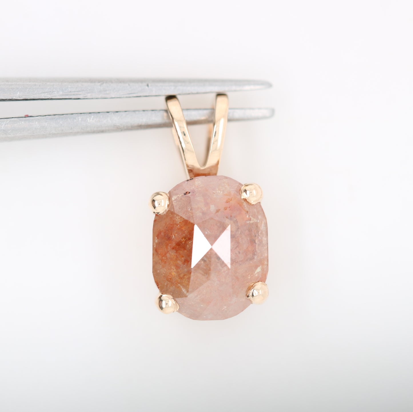 Oval Shape Peach Diamond Pendant with 10K Yellow Gold Pendant Gift For Her - JayKrishna Diamond