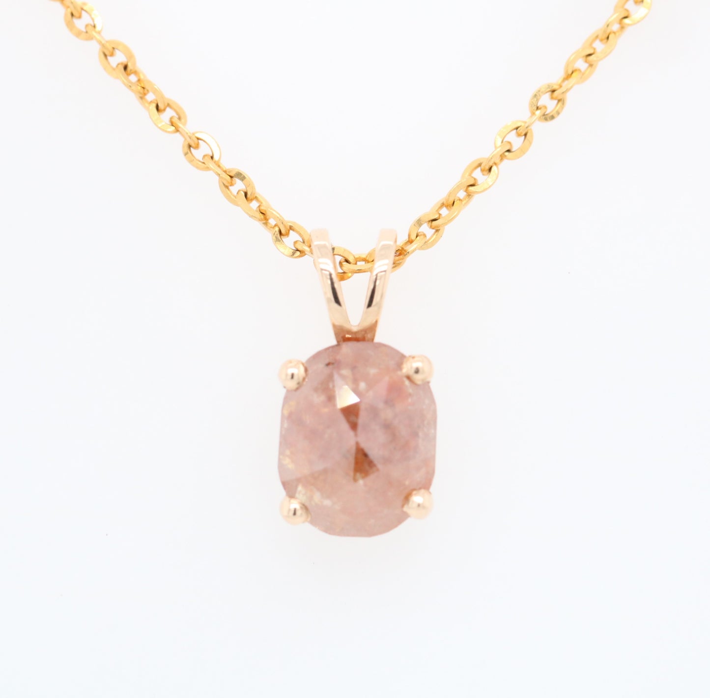 Oval Shape Peach Diamond Pendant with 18K Yellow Gold Chain Necklace For Women - JayKrishna Diamond