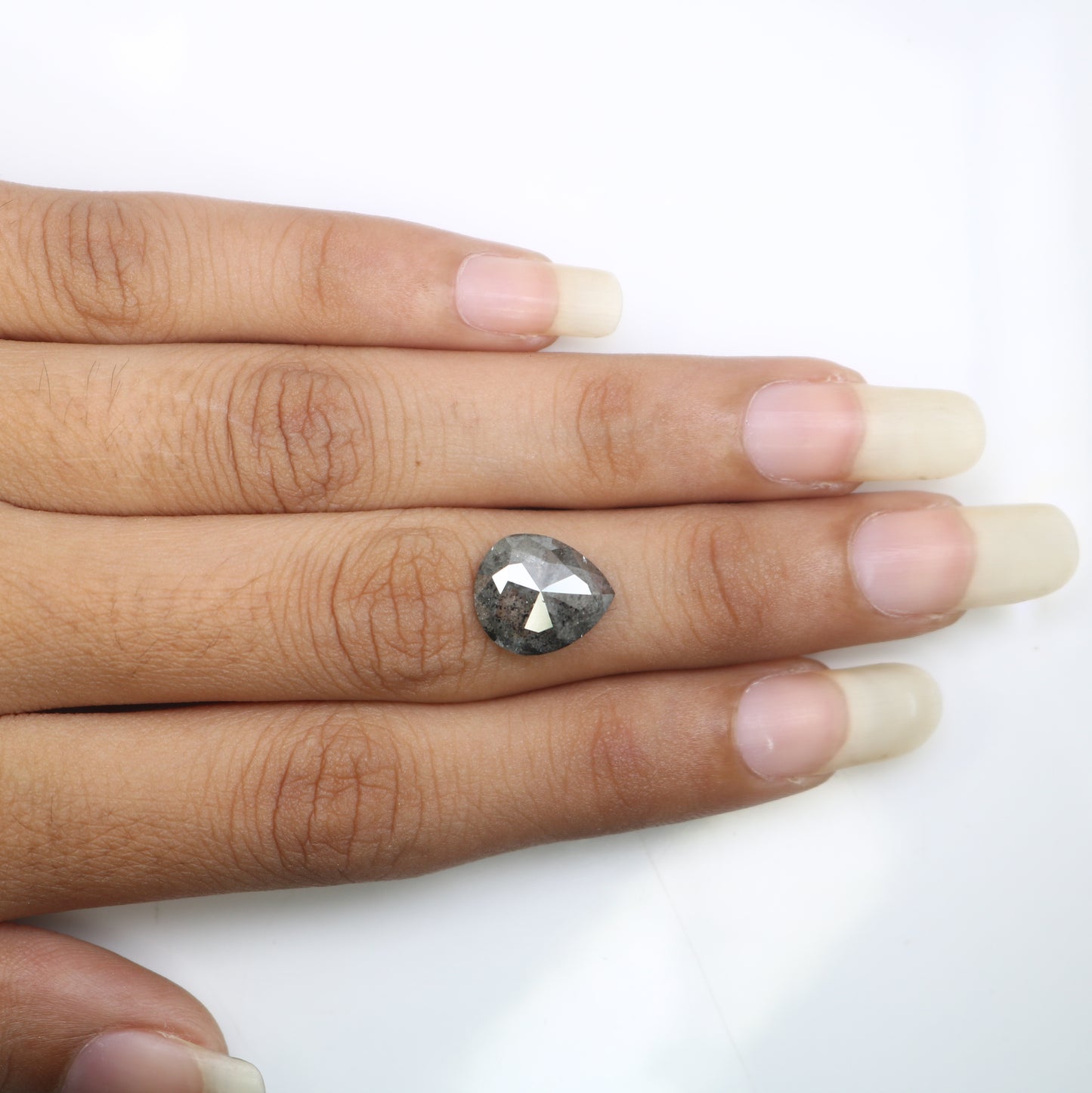 4.20 CT 12.10 MM Pear Shape Natural Salt And Pepper Loose Diamond For Engagement Ring - JayKrishna Diamond