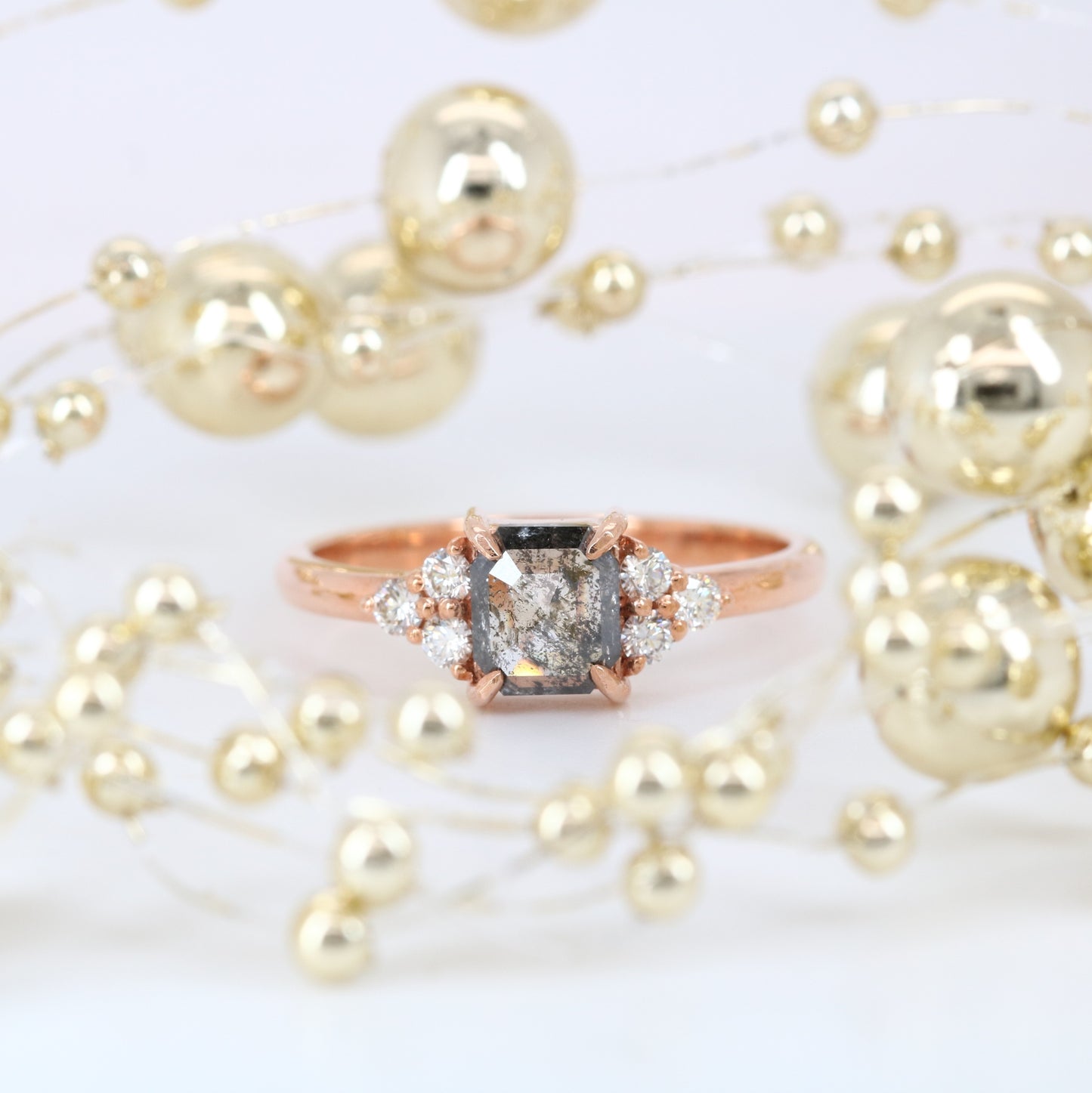 Asscher Cut Salt And Pepper Rose Gold Engagement Ring - JayKrishna Diamond