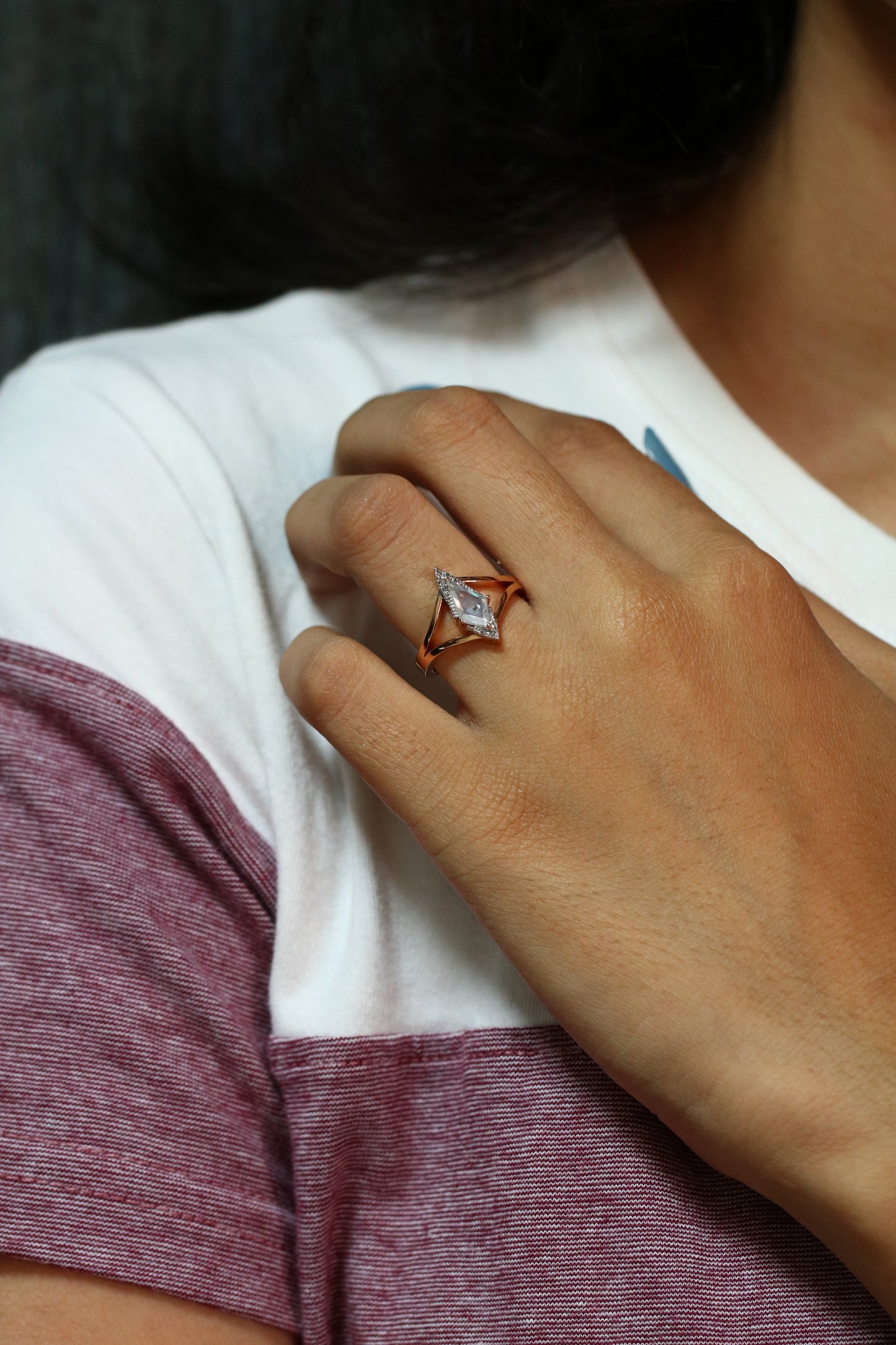 Kite Shape White Milky Diamond Engagement Ring For her - JayKrishna Diamond