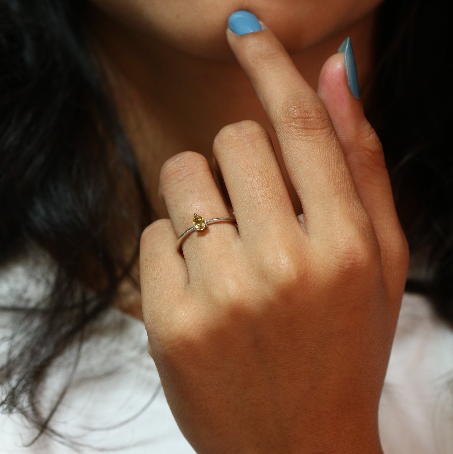 Fancy Yellow Pear Diamond 14K White Gold Engagement Ring - JayKrishna Diamond