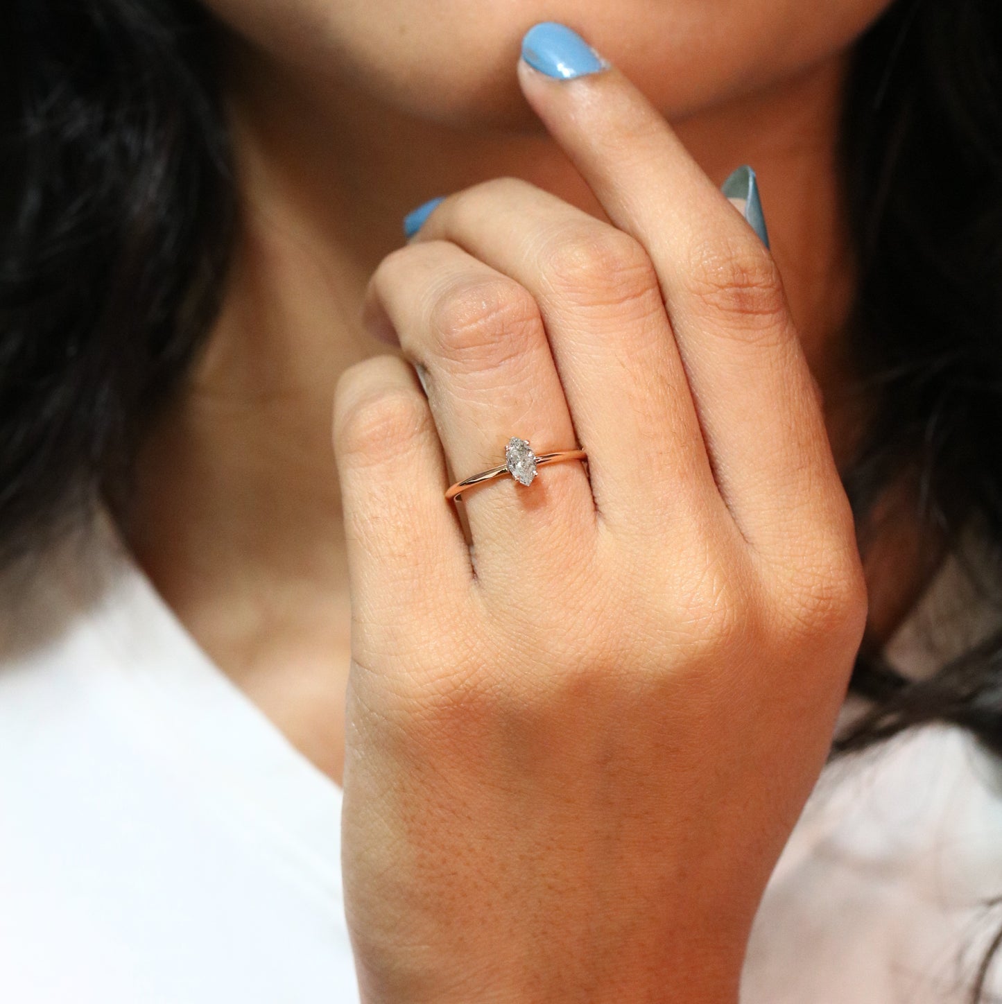 Polished Marquise Cut 14K Rose Gold Salt And Pepper Diamond Ring - JayKrishna Diamond