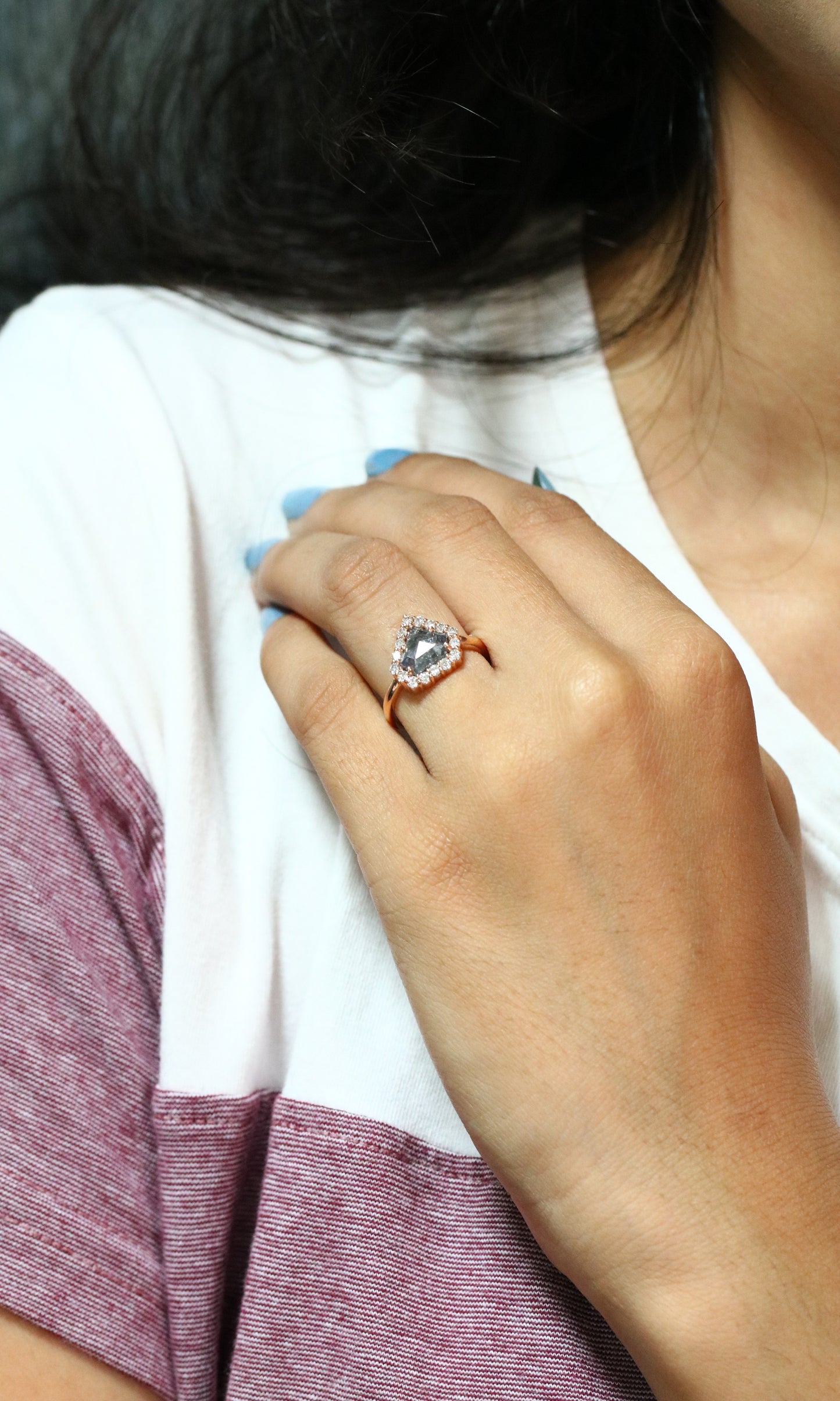 Loose Salt and Pepper Diamond Shape Rose Gold Engagement Ring - JayKrishna Diamond