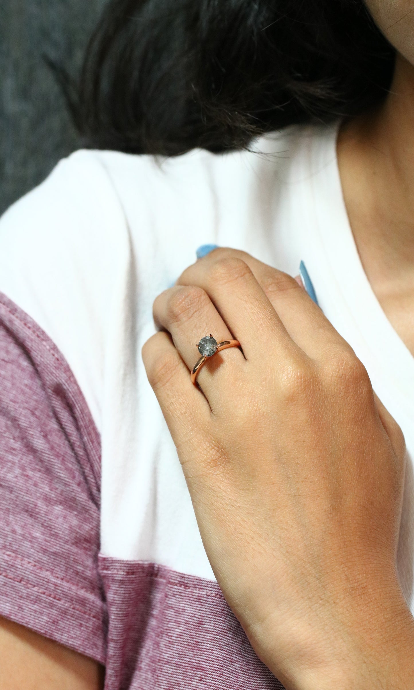 1.27 CT Round Brilliant Cut Salt and Pepper Diamond Rose Gold Wedding Ring - JayKrishna Diamond