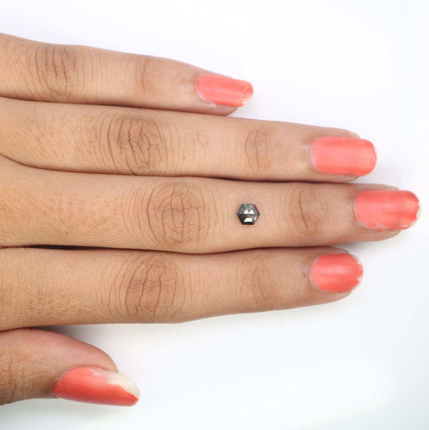 0.50 CT Salt And Pepper Hexagon Shaped 5.20 MM Diamond For Promise Ring - JayKrishna Diamond