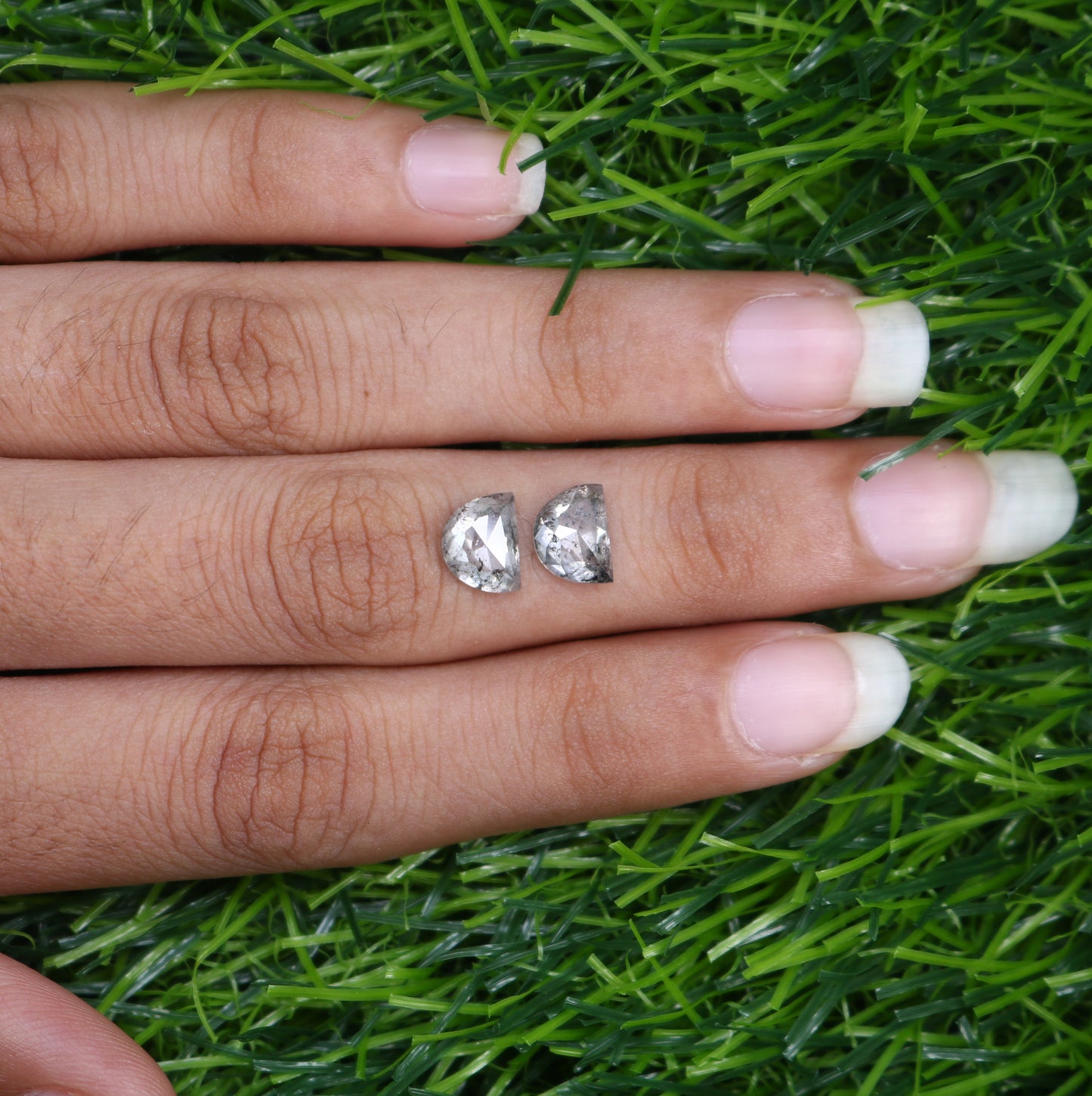 2.38 Carat Natural Loose Salt And Pepper Half Moon Diamond Pair For Diamond Earring - JayKrishna Diamond