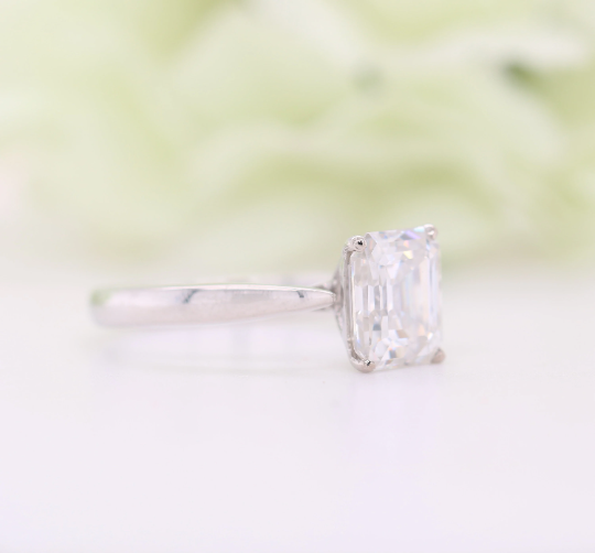 Emerald Moissanite Ring Thin Band Oval Engagement Ring, 14K Solid Gold Simple Emerald Solitaire Ring, Delicate & Dainty Promise Ring - JayKrishna Diamond