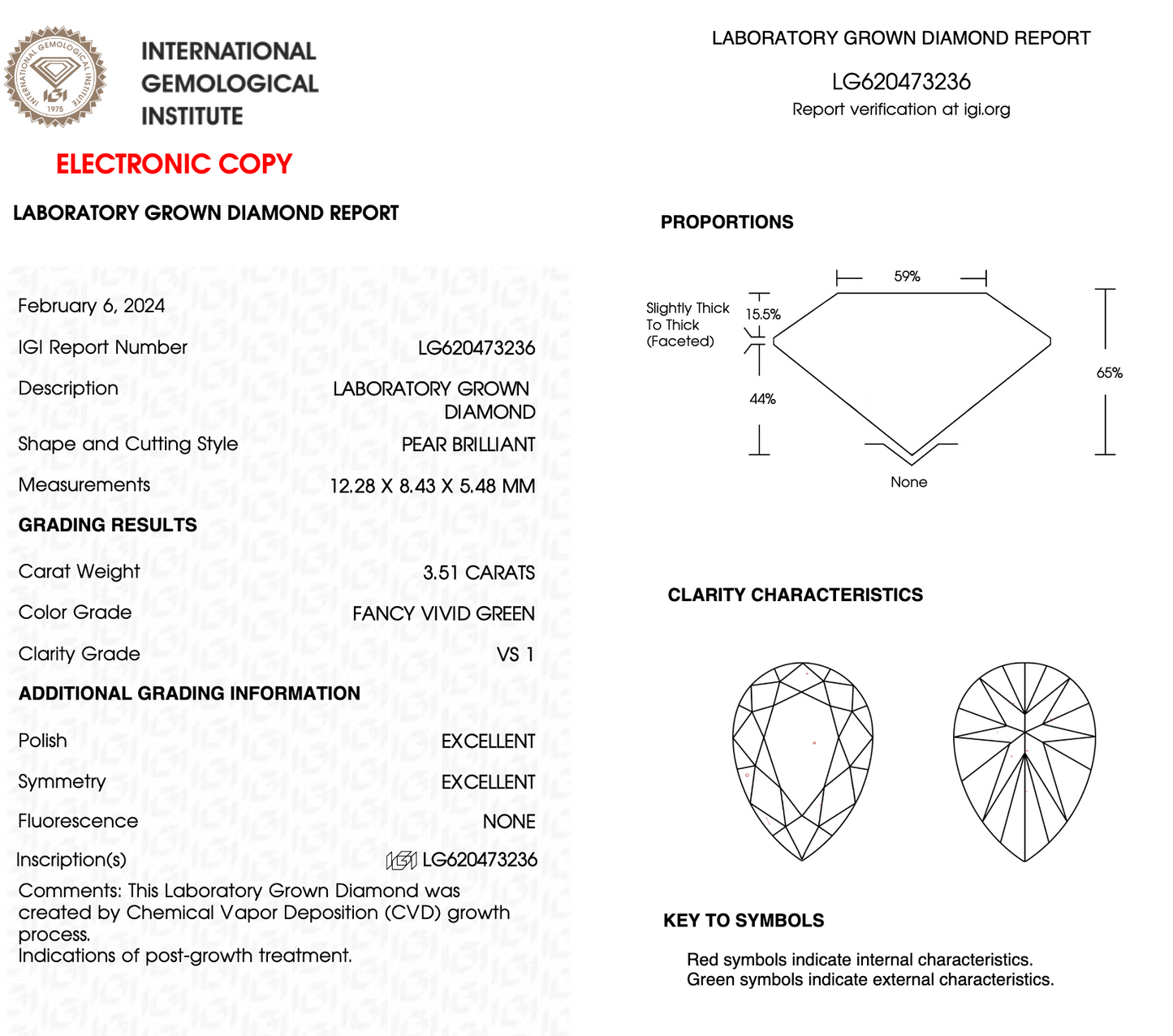 3.51ct Pear Fancy Green Lab Diamond IGI VS1 Sustainable Gemstone